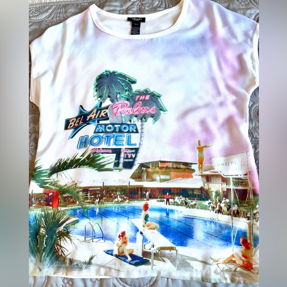 Olsen Europe Women's Graphic Print Blouse Top with Tshirt back - Picture 8 of 9